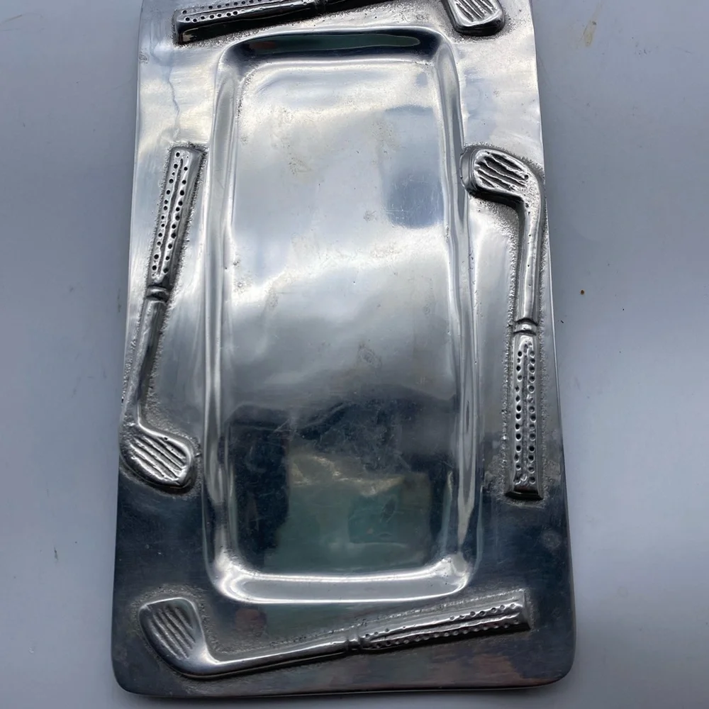 Polished Pewter Rectangular Trinket Dish Golf Theme